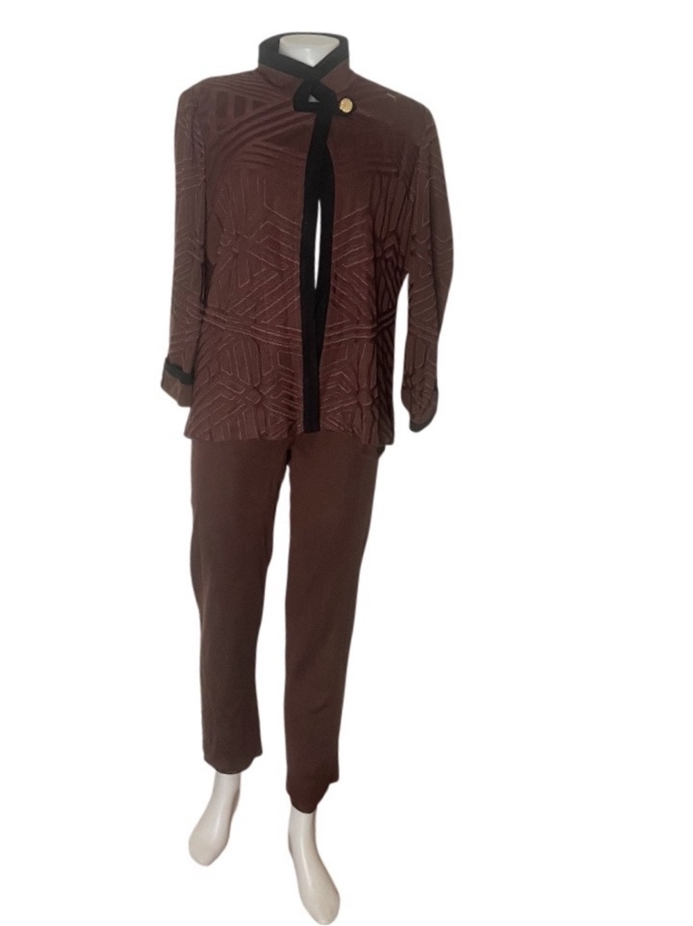 MISOOK Pantsuit 2 Piece Stretch Knit Burgundy Geometric Womens Size PL